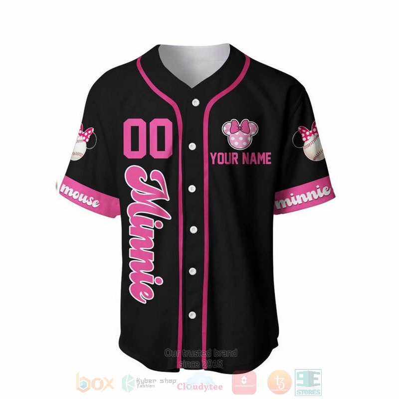 Personalized_Minnie_Mouse_Playing_Baseball_All_Over_Print_Black_Baseball_Jersey_1