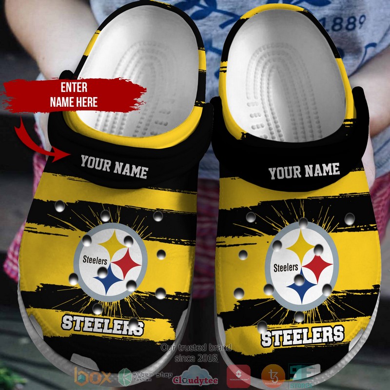 Personalized_NFL_Pittsburgh_Steelers_Black_Yellow_Stripe_Crocs_Crocband_Clog