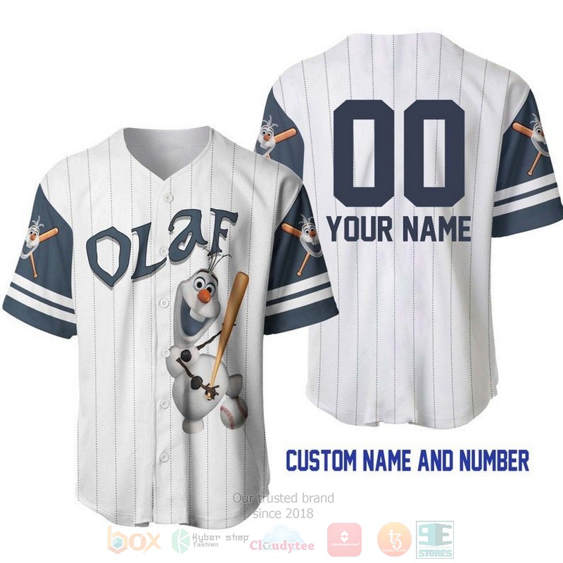 Personalized_Olaf_Snowman_Frozen_All_Over_Print_Pinstripe_White_Baseball_Jersey