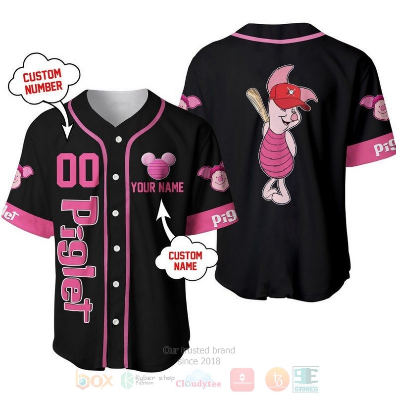 Personalized_Piglet_Winnie_The_Pooh_Playing_Baseball_All_Over_Print_Black_Baseball_Jersey