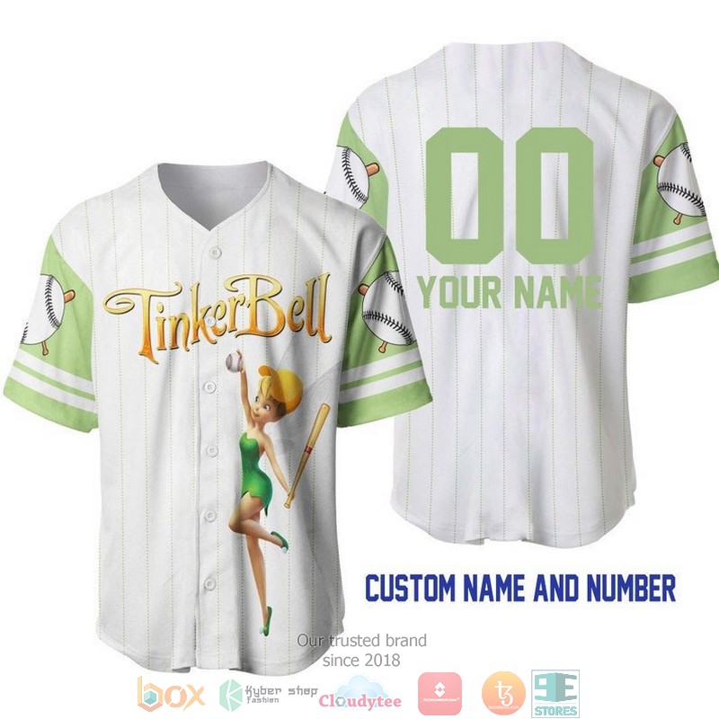 Personalized_Tinker_Bell_Pinstripe_White_Baseball_Jersey