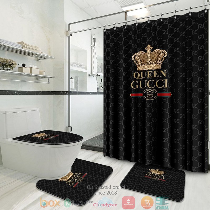 Queen_Gucci_luxury_brand_black_pattern_Shower_Curtain_Sets