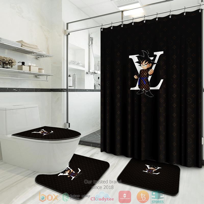 Son_Goku_Louis_Vuitton_brand_dark_brown_pattern_Shower_Curtain_Sets