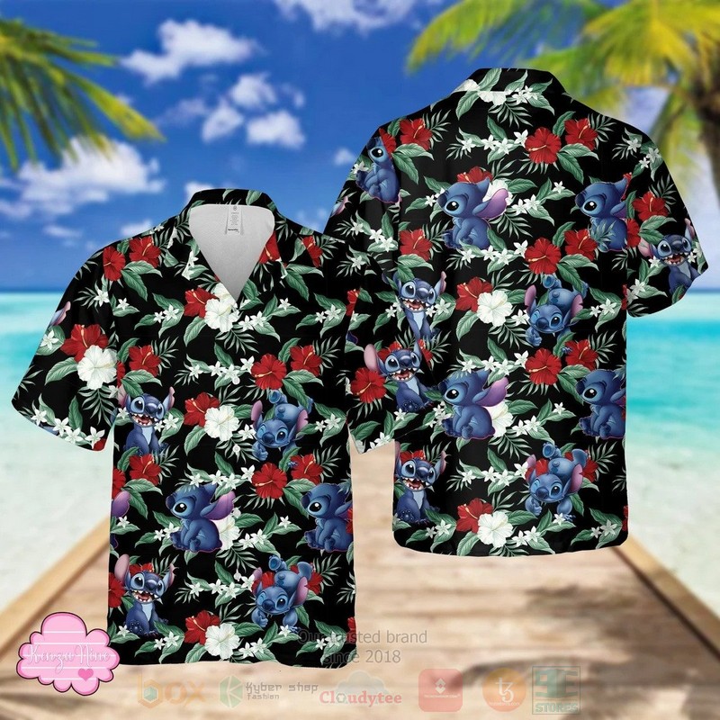 Stitch_White_Flowers_Hawaiian_Shirt