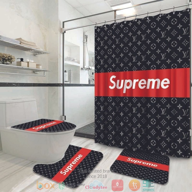 Supreme_Louis_Vuitton_brand_black_pattern_Shower_Curtain_Sets
