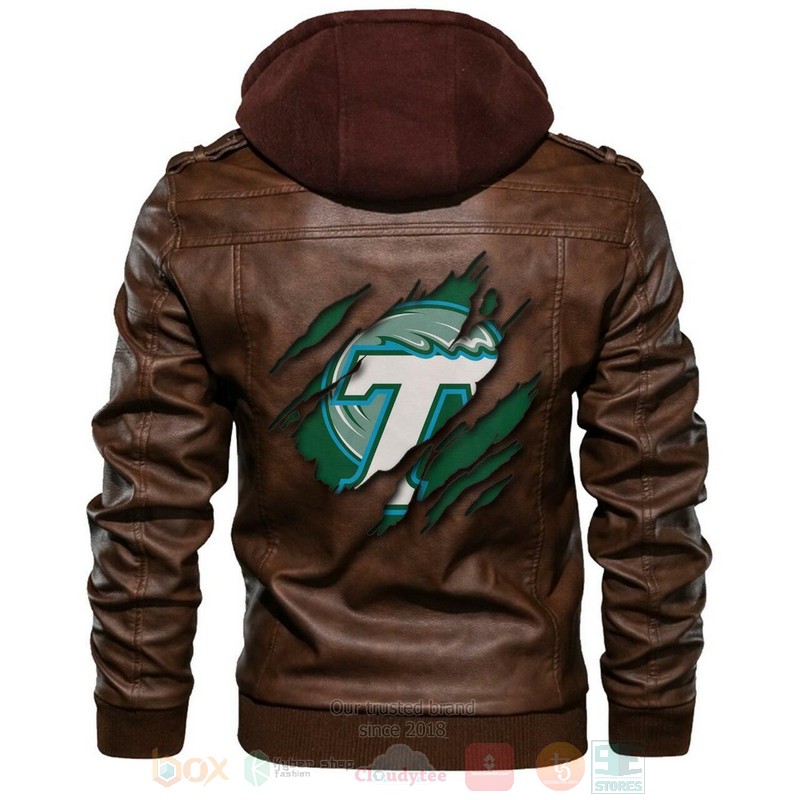 Tulane_Green_Wave_NCAA_Brown_Motorcycle_Leather_Jacket