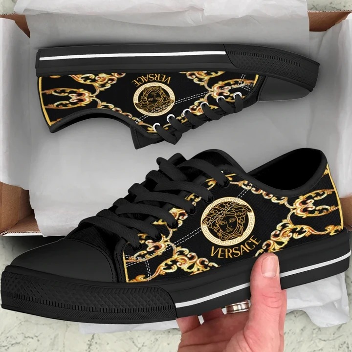 Versace-logo-yellow-black-canvas-low-top-shoes