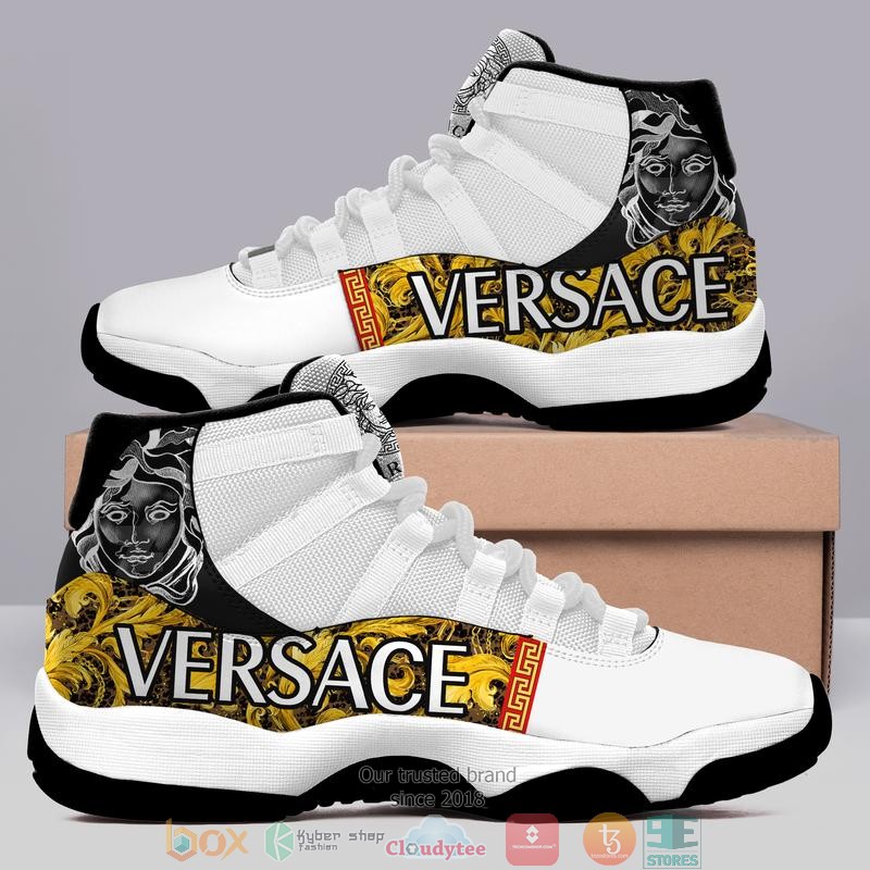 Versace_Black_Yellow_pattern_white_Air_Jordan_11_Sneaker_Shoes