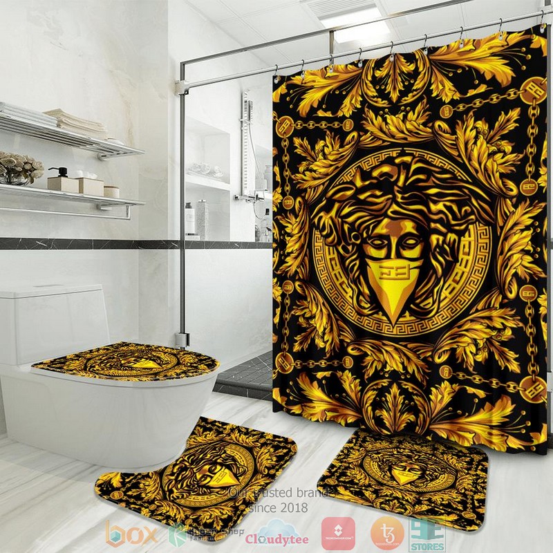 Versace_Gold_logo_pattern_black_Curtain_Bathroom_Set