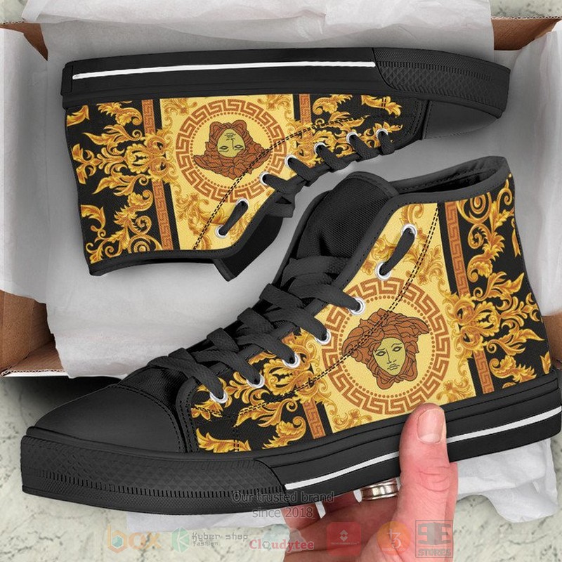 Versace_High-end_brand_gold_black_canvas_high_top_shoes