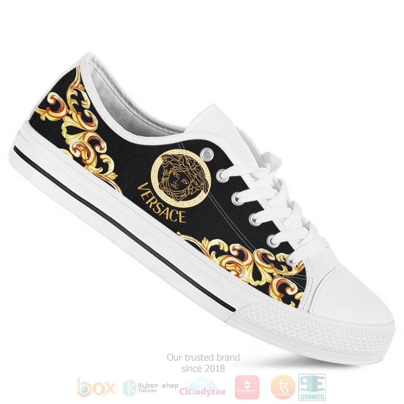 Versace_Luxury_brand_black_yellow_pattern_canvas_low_top_shoes_1