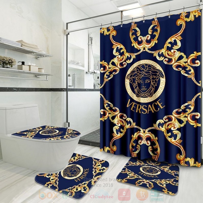 Versace_Medusa_Pattern_Navy-Yellow_Inspired_Luxury_Shower_Curtain_Set