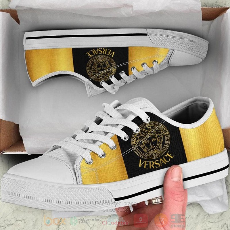 Versace_brand_black_yellow_canvas_low_top_shoes