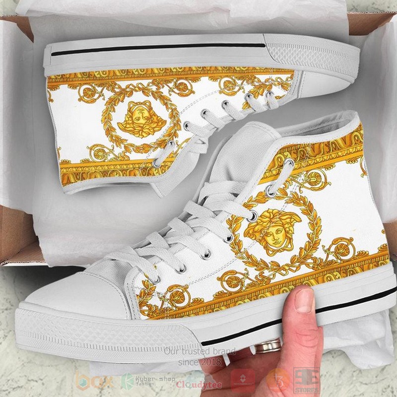 Versace_brand_logo_white_yellow_pattern_canvas_high_top_shoes