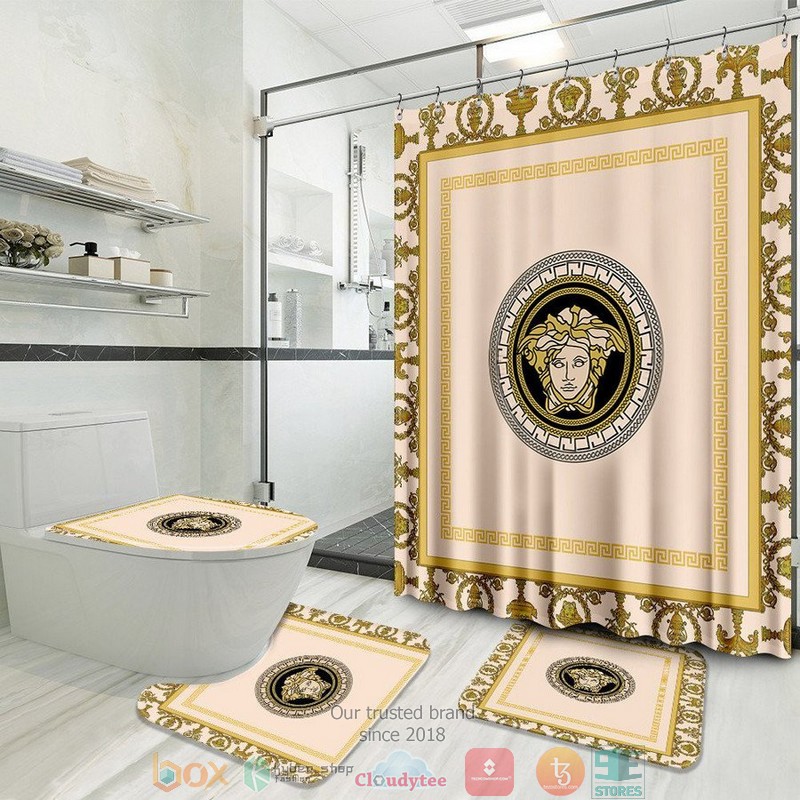 Versace_gold_border_pattern_apricot_Curtain_Bathroom_Set