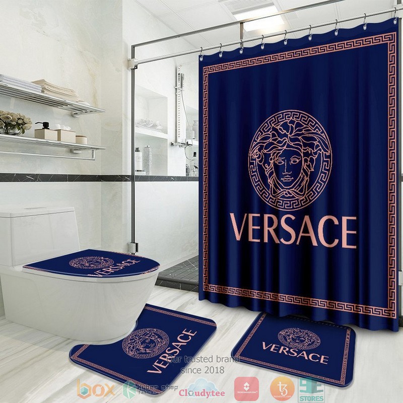 Versace_pink_border_pattern_navy_Curtain_Bathroom_Set