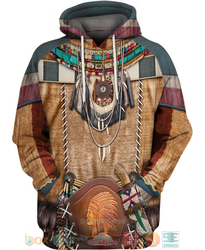Brown_Pattern_Warrior_Style_Native_American_3D_Shirt_Hoodie