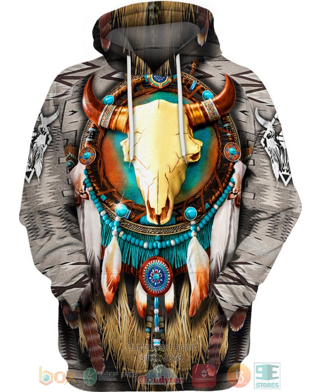Buffalo_Skull_Native_pattern_3D_Shirt_Hoodie