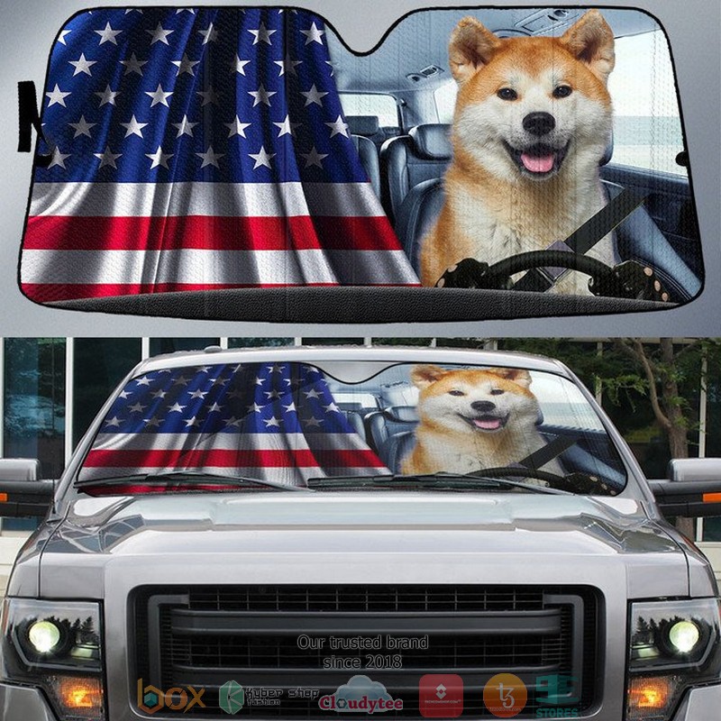 Akita_And_American_Flag_Independent_Day_Car_Sunshade