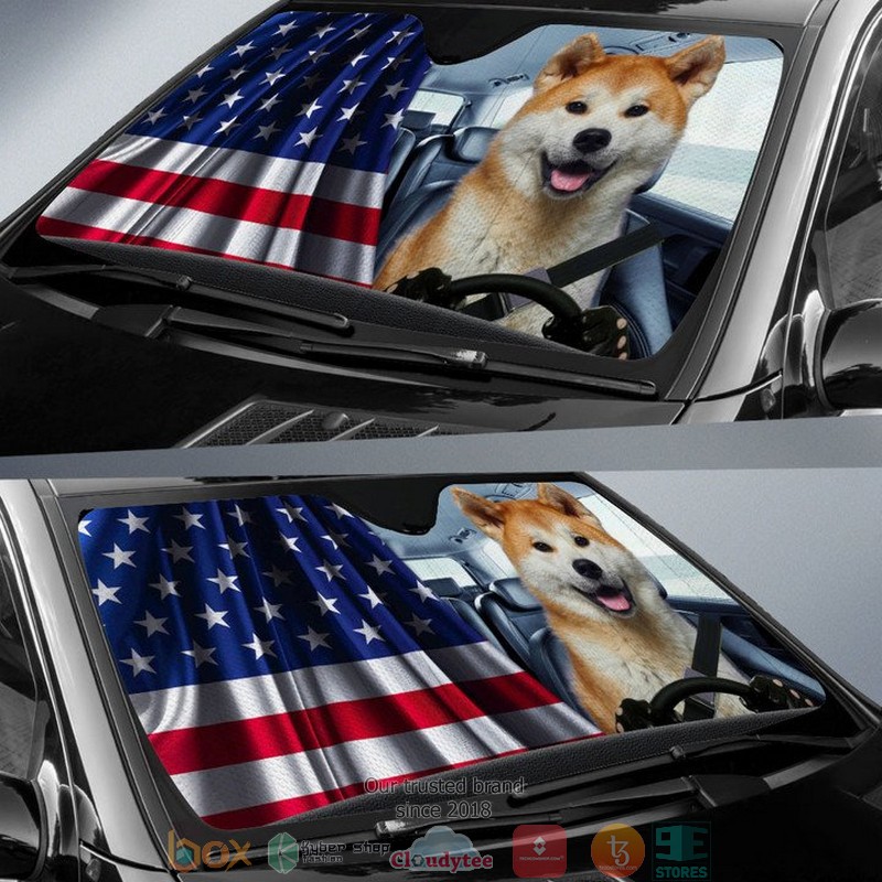 Akita_And_American_Flag_Independent_Day_Car_Sunshade_1