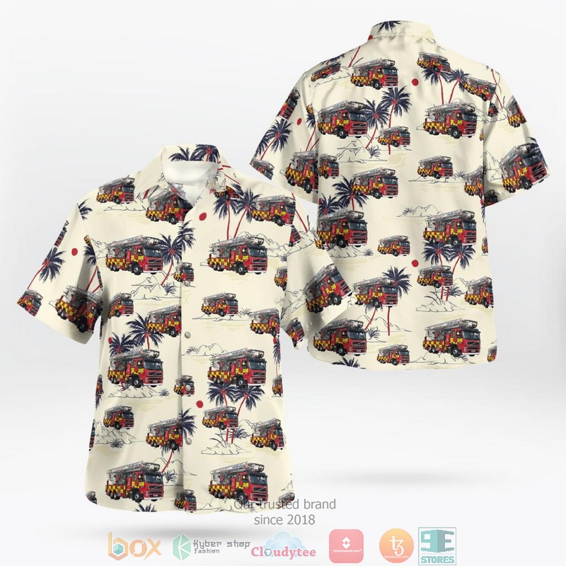 Bedfordshire_England_United_Kingdom_Bedfordshire_And_Luton_Fire_And_Rescue_Service_Aerial_Ladder_Platform_Hawaiian_shirt