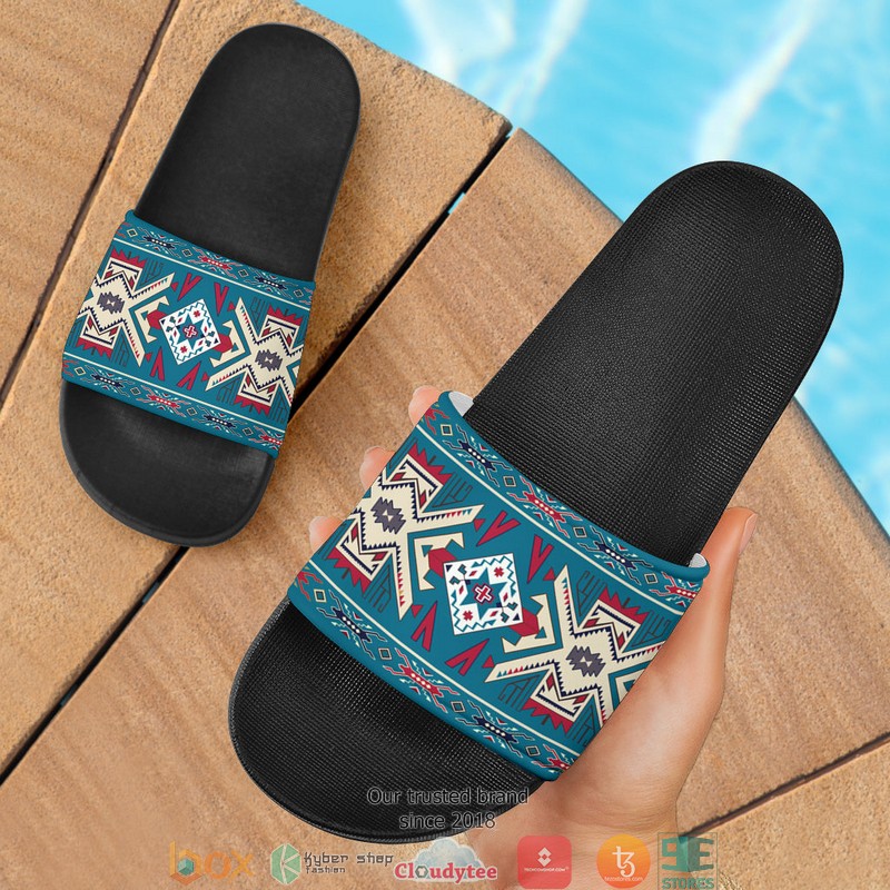 Blue_Pink_Pattern_Native_American_Slide_Sandals