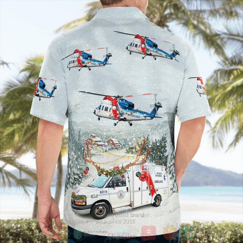 British_Columbia_Canada_British_Columbia_Ambulance_Service_Car_And_Sikorsky_S-76C_Christmas_Hawaiian_Shirt_1
