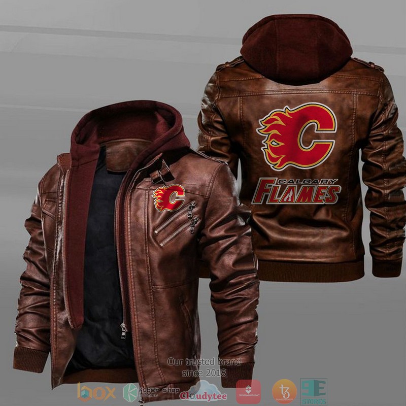 Calgary_Flames_Black_Brown_Leather_Jacket_1