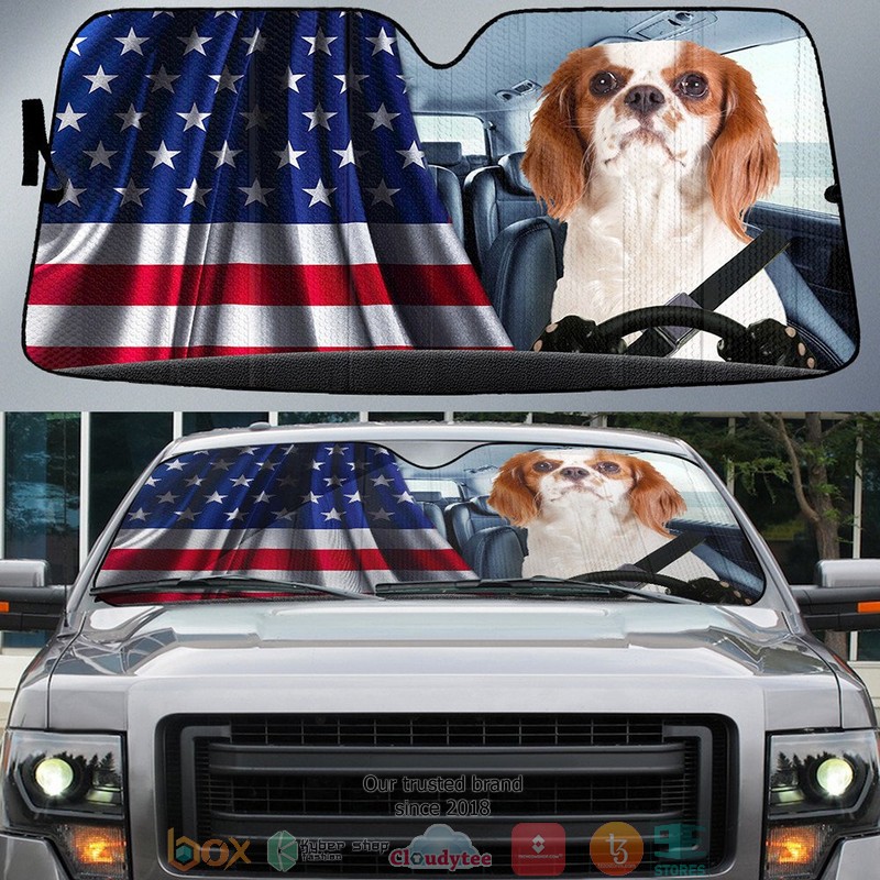 Cavalier_King_Charles_Spaniel_And_American_Flag_Independent_Day_Car_Sunshade