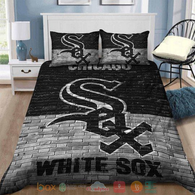 Chicago_White_Sox_MLB_brick_pattern_black_grey_Bedding_Set