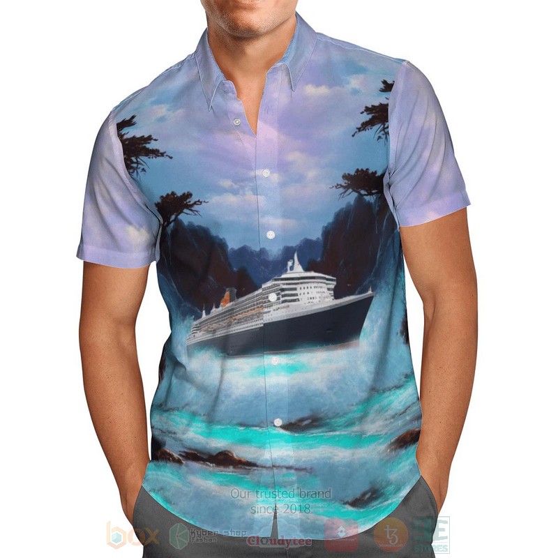 Cunard_Line_Queen_Mary_2_Pink-Blue_Hawaiian_Shirt_1