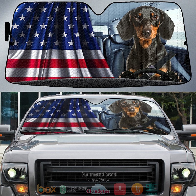 Dachshund_And_American_Flag_Independent_Day_Car_Sunshade