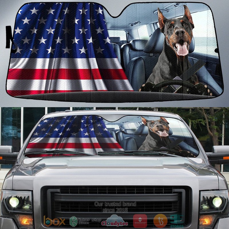 Doberman_Pinscher_And_American_Flag_Independent_Day_Car_Sunshade