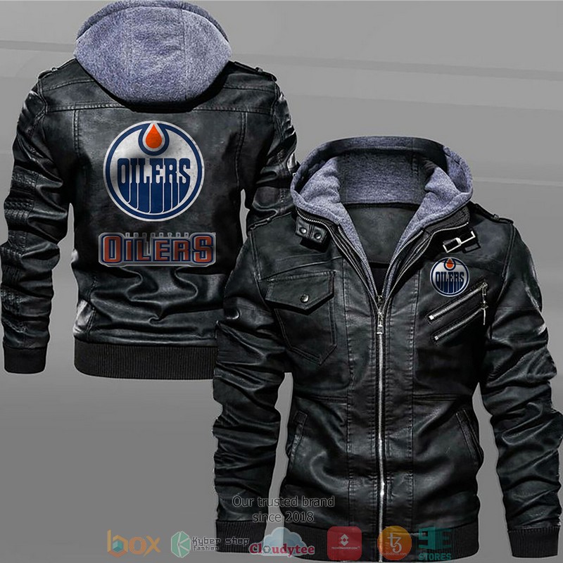 Edmonton_Oilers_Black_Brown_Leather_Jacket