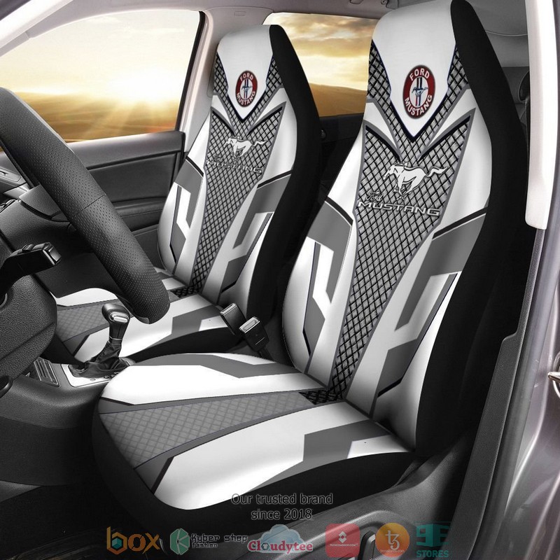 Ford_Mustang_logo_white_grey_Car_Seat_Cover