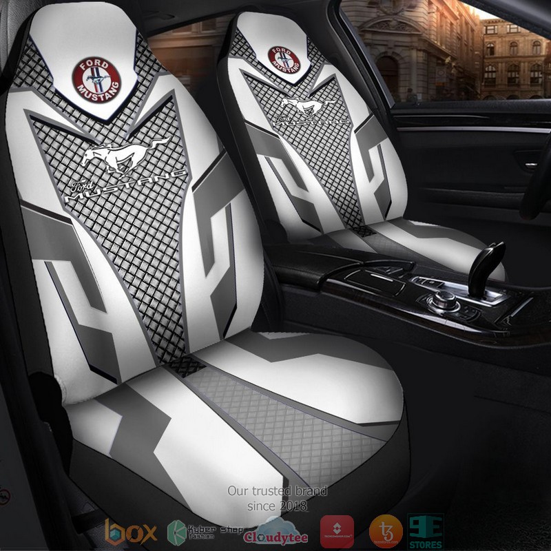 Ford_Mustang_logo_white_grey_Car_Seat_Cover_1