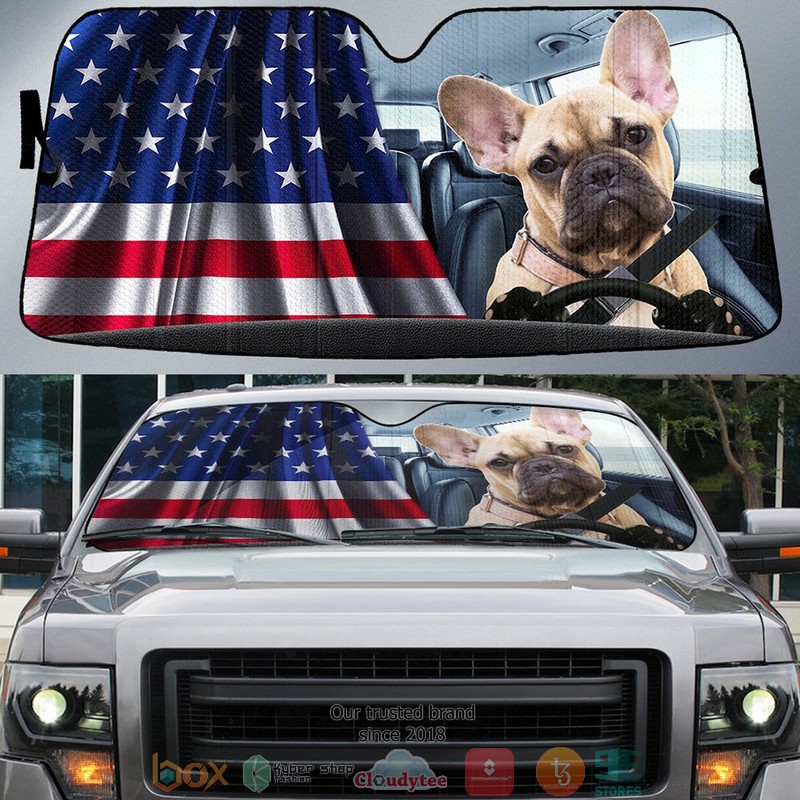 French_Bulldog_And_American_Flag_Independent_Day_Car_Sunshade