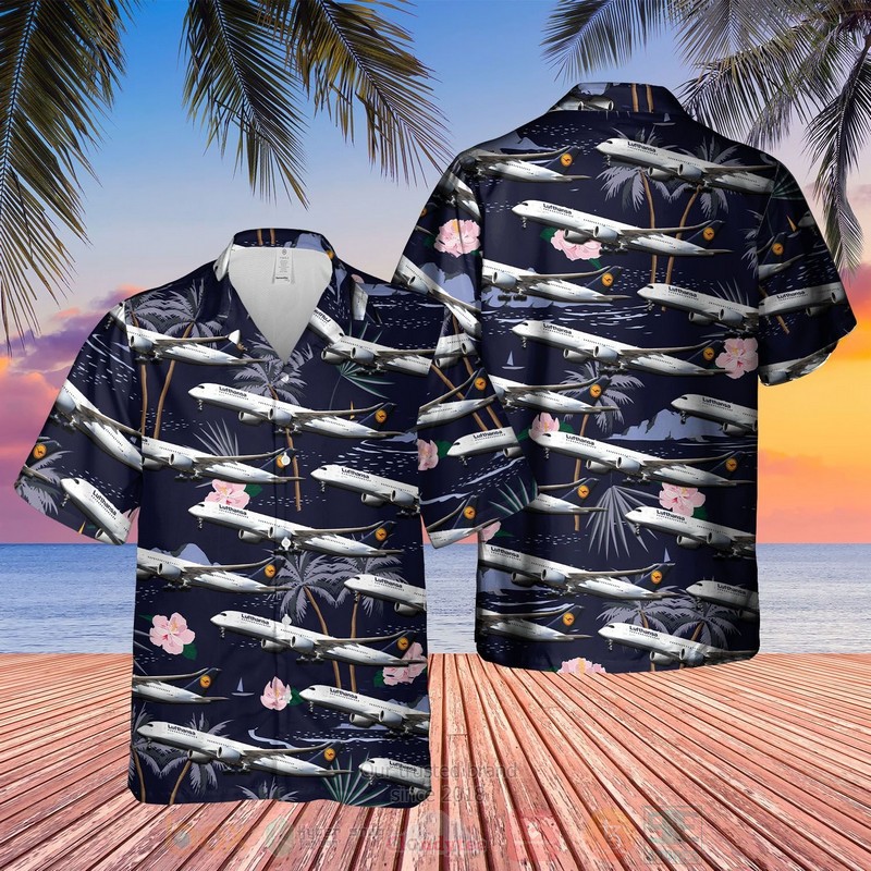 German_Airline_Lufthansa_Airbus_A350-941_Navy_Hawaiian_Shirt