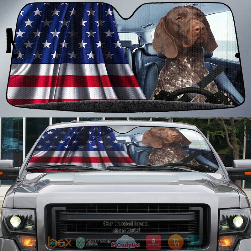 German_Shorthaired_Pointer_And_American_Flag_Independent_Day_Car_Sunshade