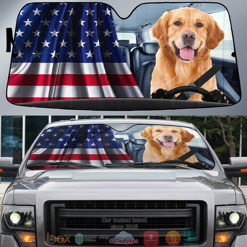 Golden_Retriever_And_American_Flag_Independent_Day_Car_Sunshade