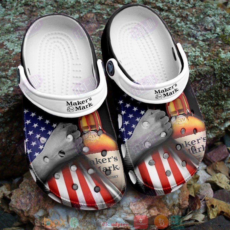 Makers_Mark_hand_hold_US_Flag_Crocband_Clogs