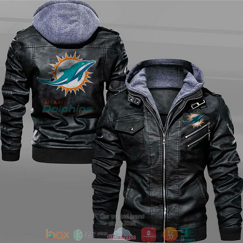 Miami_Dolphins_Black_Brown_Leather_Jacket
