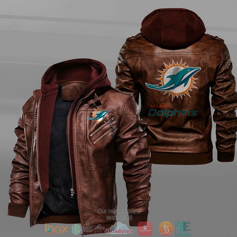 Miami_Dolphins_Black_Brown_Leather_Jacket_1