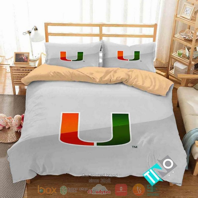Miami_Hurricanes_NCAA_Logo_white_Bedding_Set