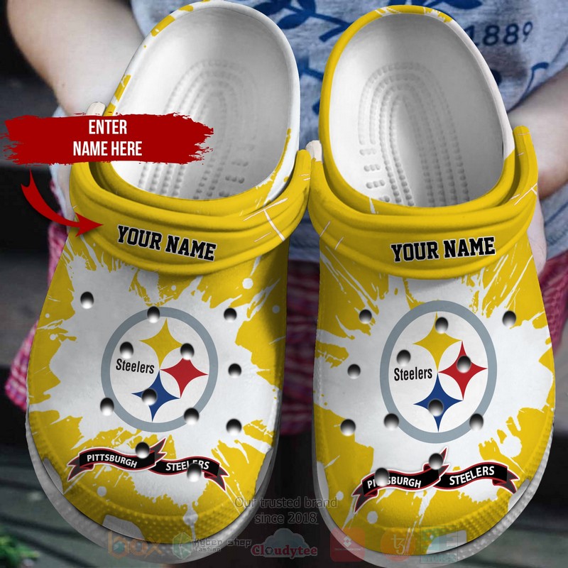 NFL_Pittsburgh_Steelers_Custom_Name_Yellow_Crocs_Shoes