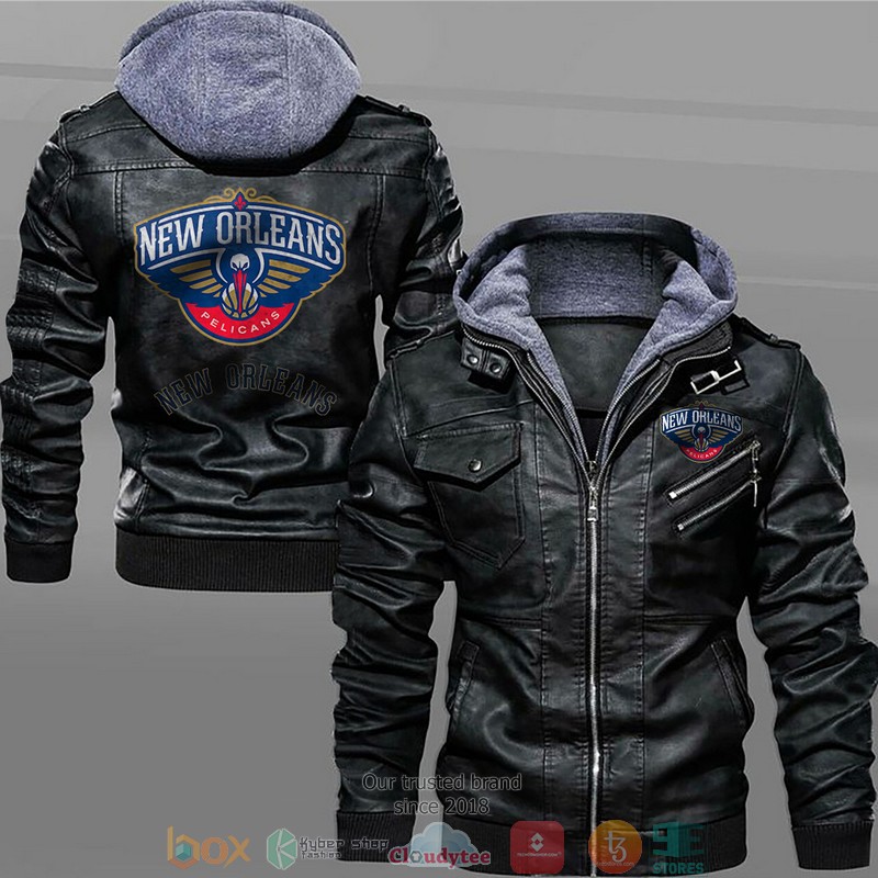 New_Orlean_Pelicans_Black_Brown_Leather_Jacket
