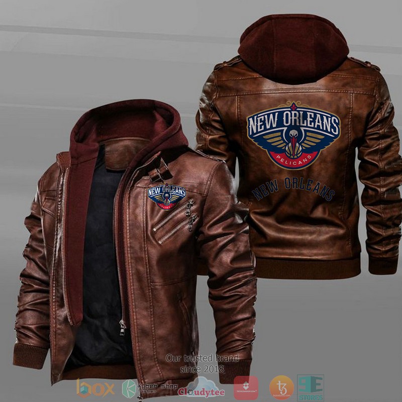New_Orlean_Pelicans_Black_Brown_Leather_Jacket_1