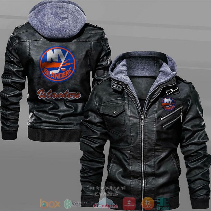 New_York_Islanders_Black_Brown_Leather_Jacket