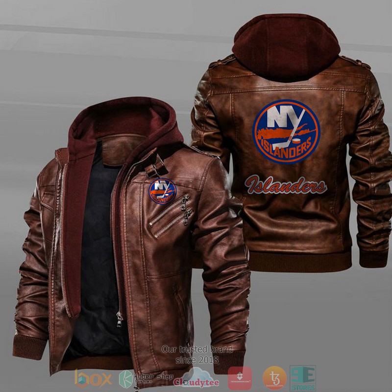 New_York_Islanders_Black_Brown_Leather_Jacket_1