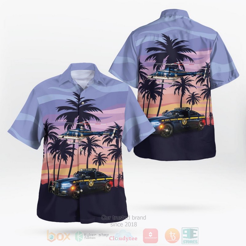 New_York_State_Police_Car_And_Bell_430_Helicopter_Hawaiian_Shirt
